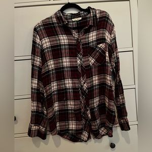 Maroon plaid button up. *super cute button detail on back